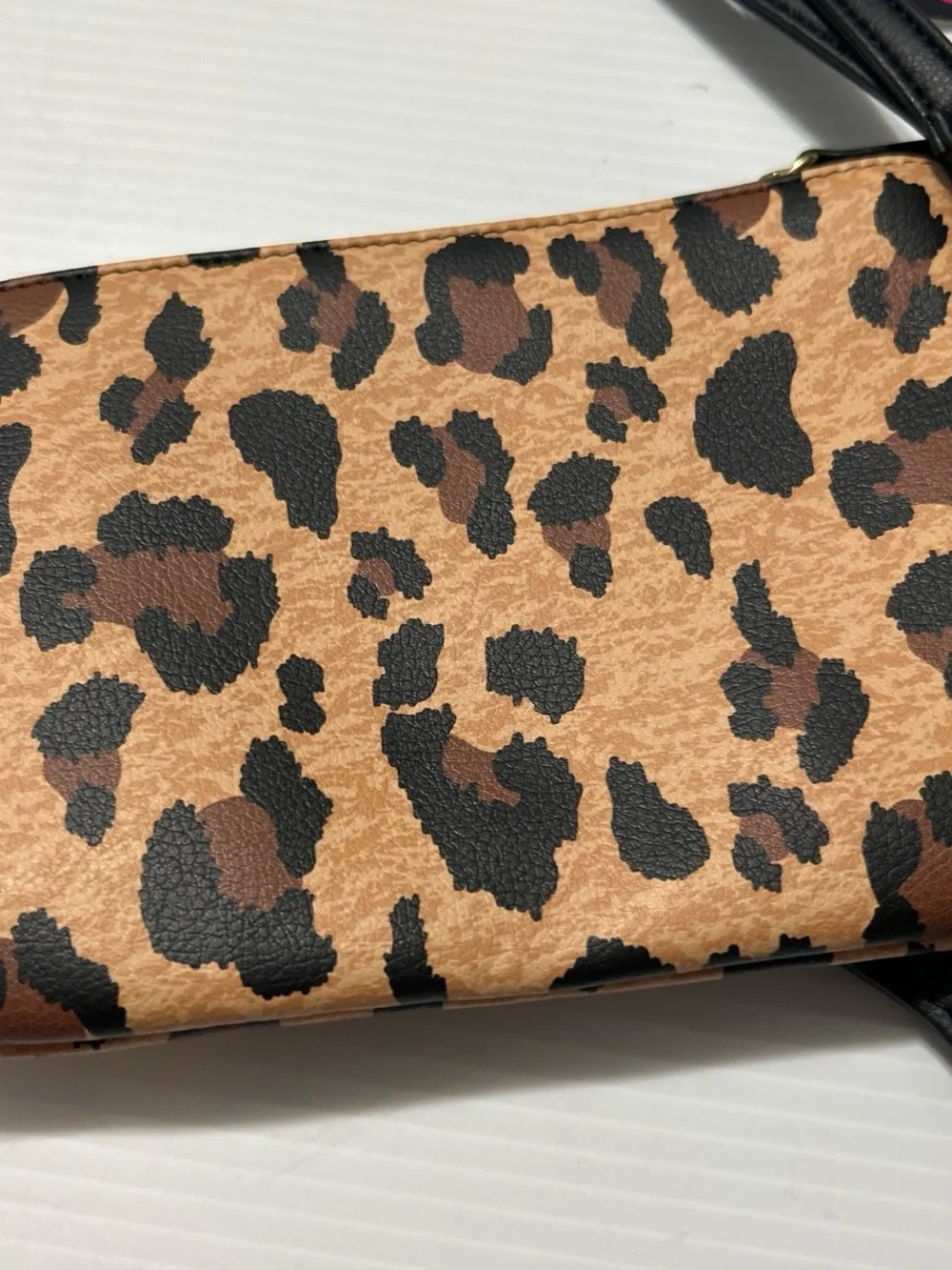 Betsey Johnson Leopard Print Wristlet with Black Cat Coin Purse